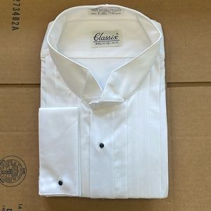 Poly Cotton Wingtip 3/4” Pleated Tuxedo Shirt with French Cuffs 19.5 x 34/35 New